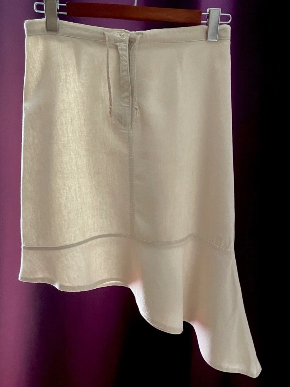 Linen Women’s Skirt Asymmetric Style Business Casual Classy Beige Fits XS/S